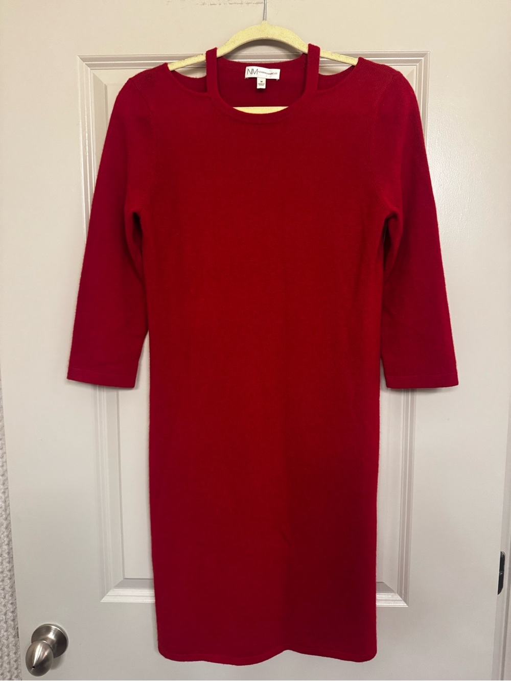 Neiman Marcus Red Cashmere Long-Sleeve Dress